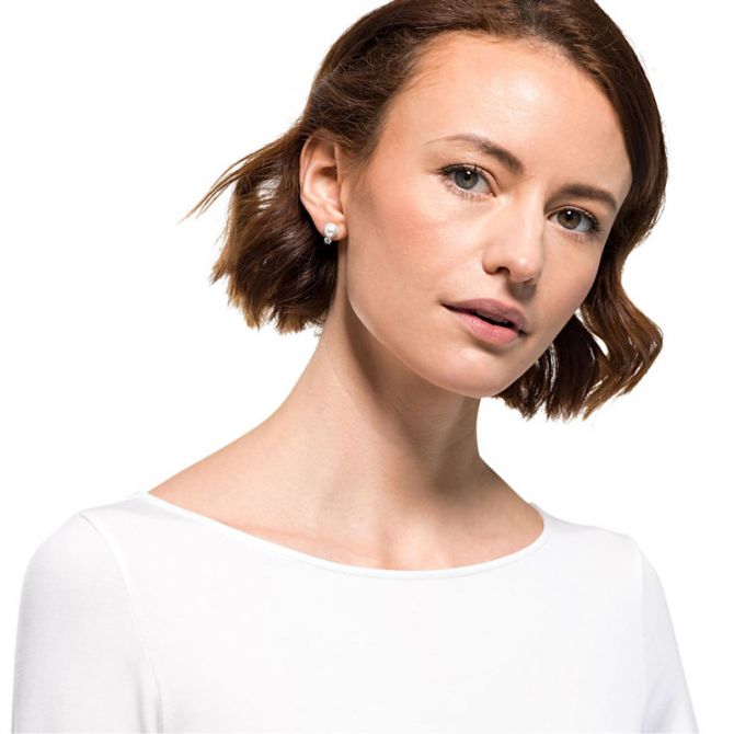 Swarovski Treasure Pearl Pierced Earrings, White and Silver Tone