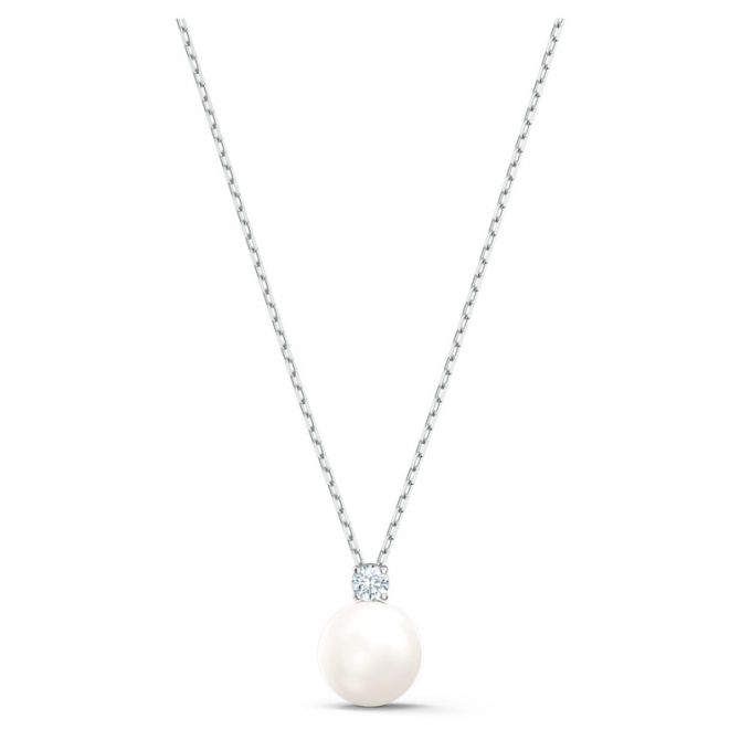 Swarovski Treasure Pearl Necklace, White and Silver Tone