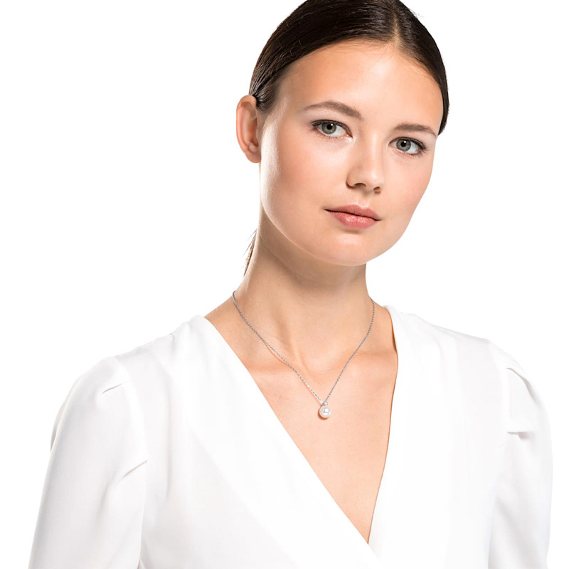 Swarovski Treasure Pearl Necklace, White and Silver Tone