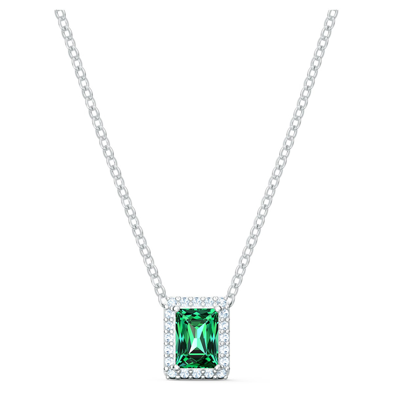 Swarovski Angelic Rectangular Necklace, Green and Silver Tone