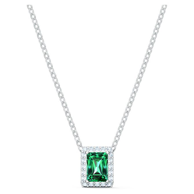 Swarovski Angelic Rectangular Necklace, Green and Silver Tone