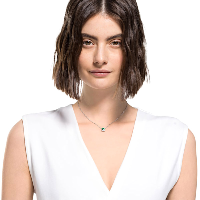 Swarovski Angelic Rectangular Necklace, Green and Silver Tone
