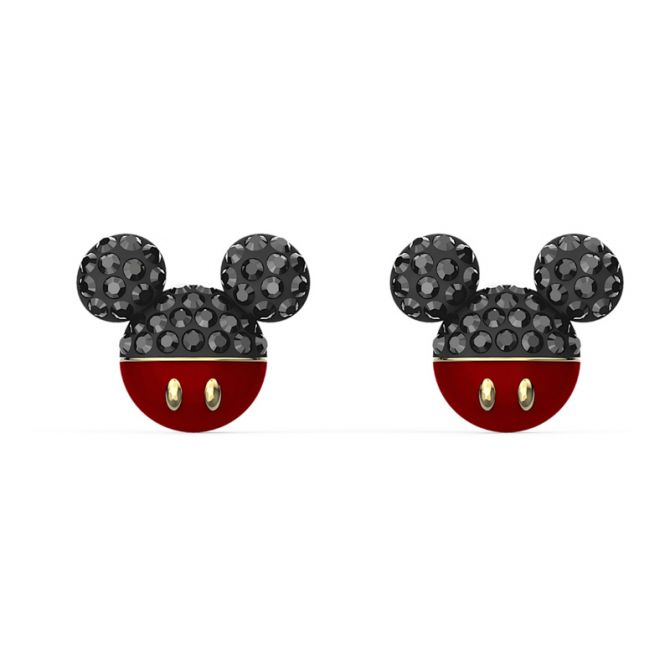 Swarovski Mickey Pierced Earrings, Black and Gold Tone