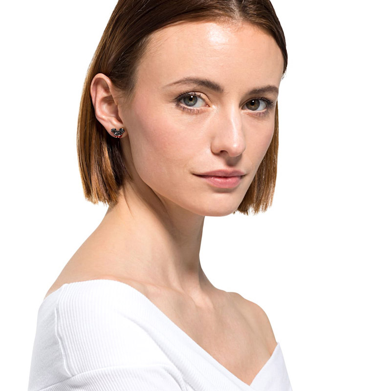 Swarovski Mickey Pierced Earrings, Black and Gold Tone