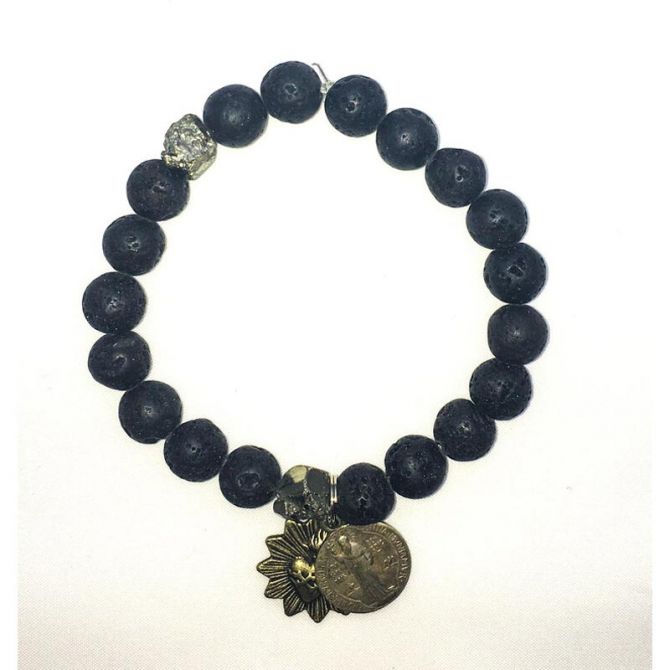 Mirace Icons by Mary Jo Pane Lava with Pyrite Bracelet