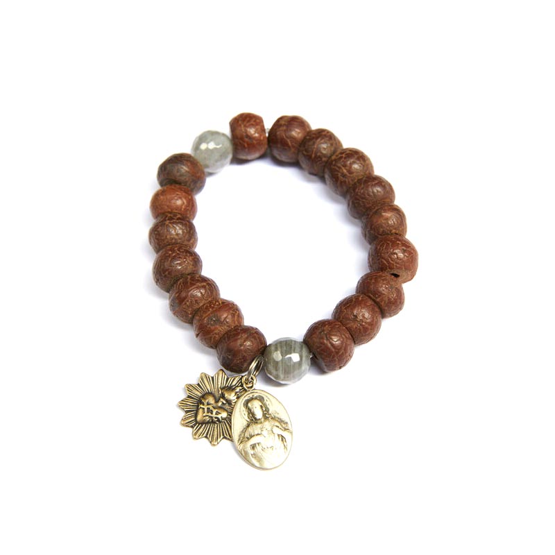 Mirace Icons by Mary Jo Pane Bodhi Dark Mala Bead with Semi Prescious Stone Bracelet