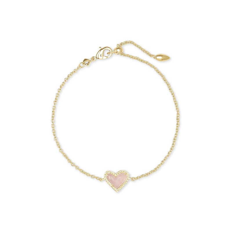 Kendra Scott Ari Heart Gold Tone Chain Bracelet in Rose Quartz