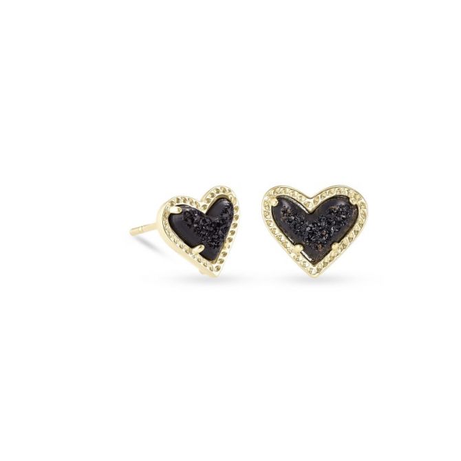 Kendra  Ari Heart Gold Tone Stud Earrings in Black Drusy