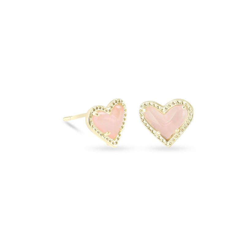 Kendra Ari Heart Gold Tone Stud Earrings in Rose Quartz