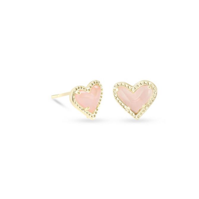 Kendra Ari Heart Gold Tone Stud Earrings in Rose Quartz