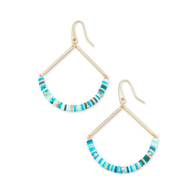 Kendra Scott Reece Gold Tone Drop Earrings in Sea Green Mix