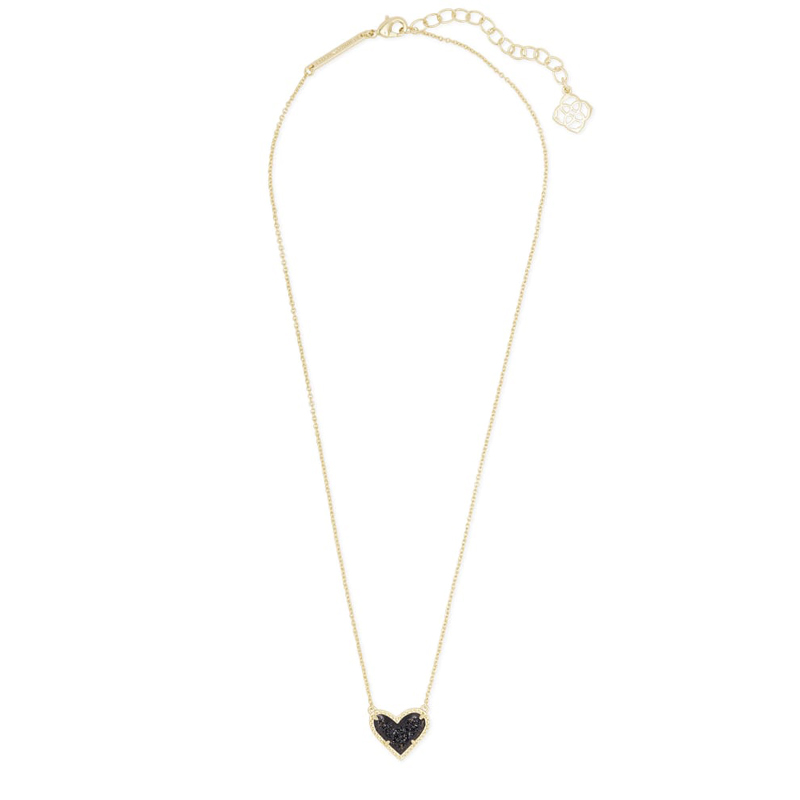 Kendra Scott Ari Heart Gold Tone Pendant Necklace in Black Drusy