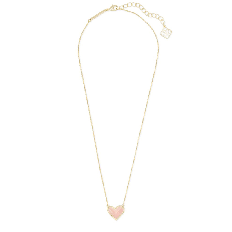 Kendra Scott Ari Heart Gold Pendant Necklace in Rose Quartz