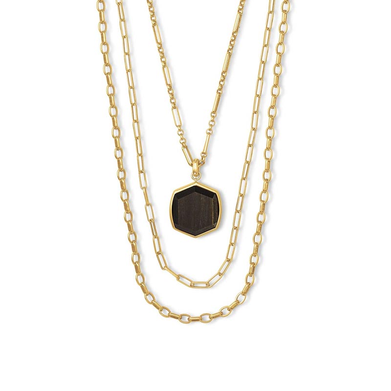 Kendra Scott Davis Vintage Gold Tone Multi Strand Necklace in Golden Obsidian