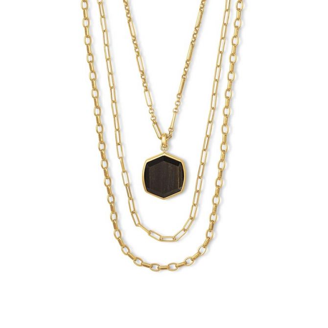 Kendra Scott Davis Vintage Gold Tone Multi Strand Necklace in Golden Obsidian