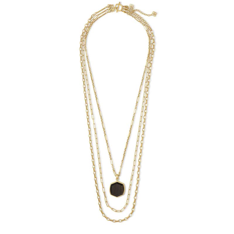 Kendra Scott Davis Vintage Gold Tone Multi Strand Necklace in Golden Obsidian