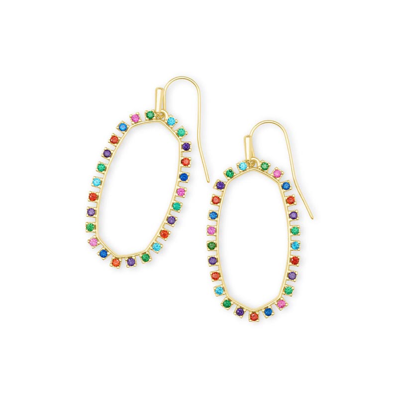 Kendra Scott Elle Gold Tone Open Frame Crystal Drop Earrings in Multi Crystal