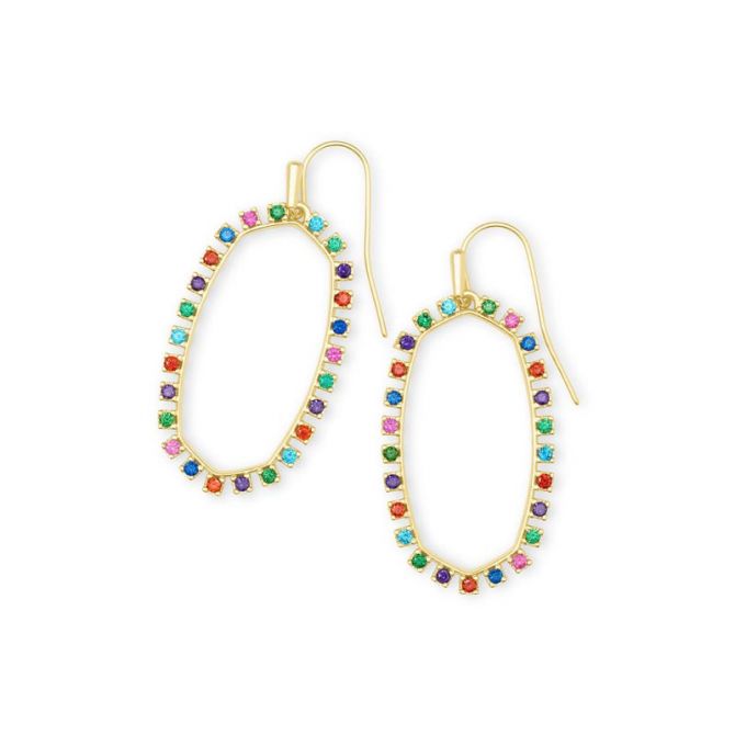 Kendra Scott Elle Gold Tone Open Frame Crystal Drop Earrings in Multi Crystal
