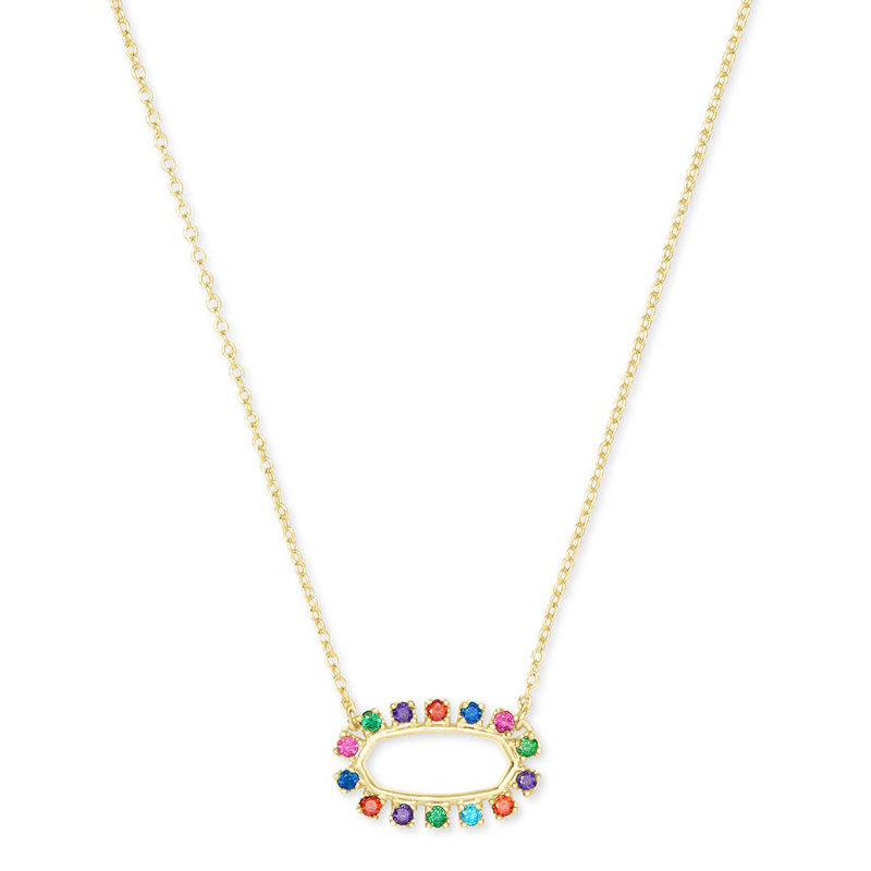 Kendra Scott Elisa Gold Tone Open Frame Necklace in Multi Crystal