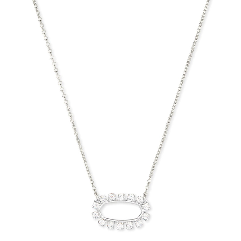 Kendra Scott Elisa Open Frame Crystal Pendant Necklace in Silver Tone