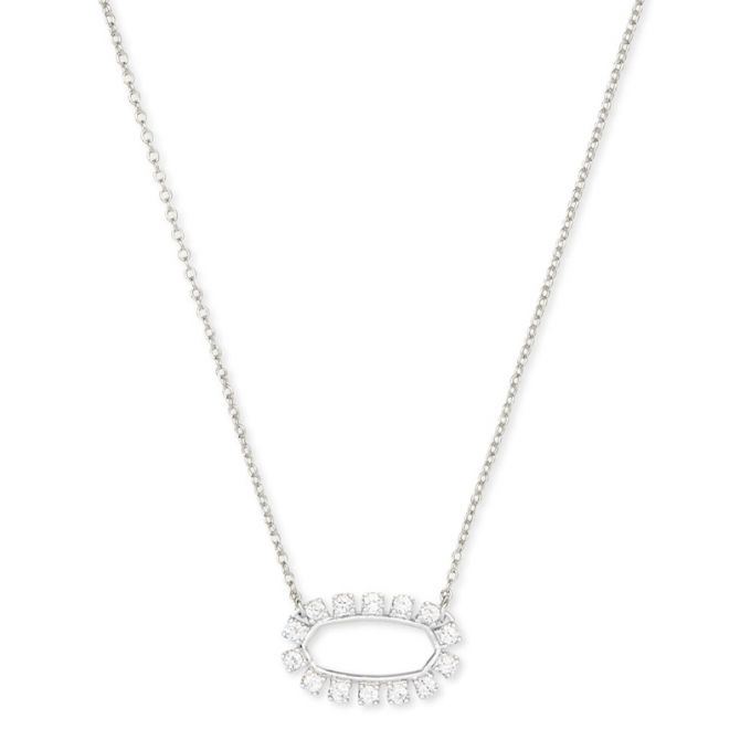 Kendra Scott Elisa Open Frame Crystal Pendant Necklace in Silver Tone