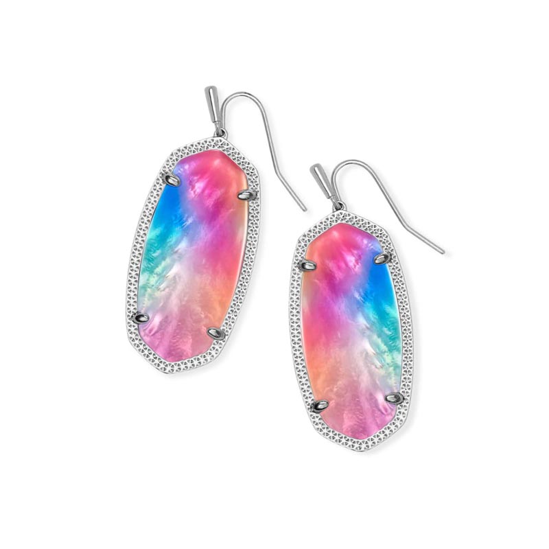 Kendra Scott Elle Silver Tone Drop Earrings in Watercolor Illusion