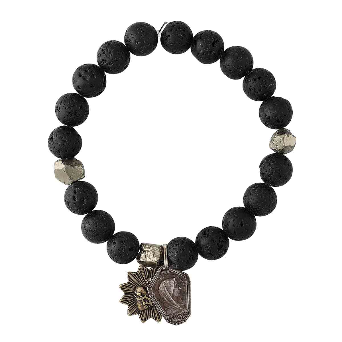 Miracle Icons by Mary Jo Pane Lava and Pyrite Bracelet, 10mm
