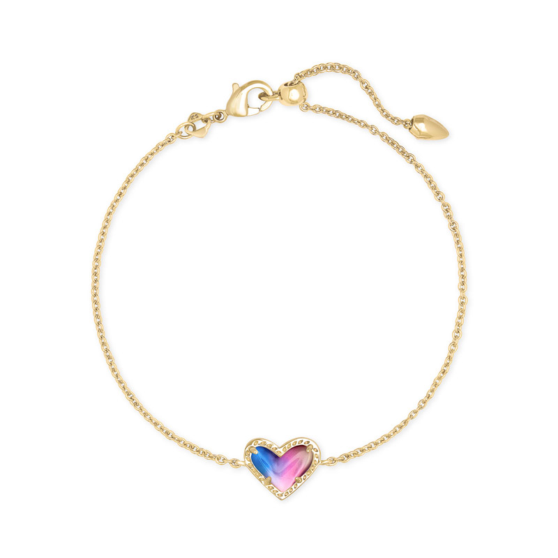 Kendra Scott Ari Heart Gold Tone Chain Bracelet in Watercolor Illusion