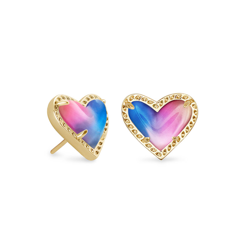 Kendra Scott Ari Heart Gold Tone Stud Earrings in Watercolor Illusion