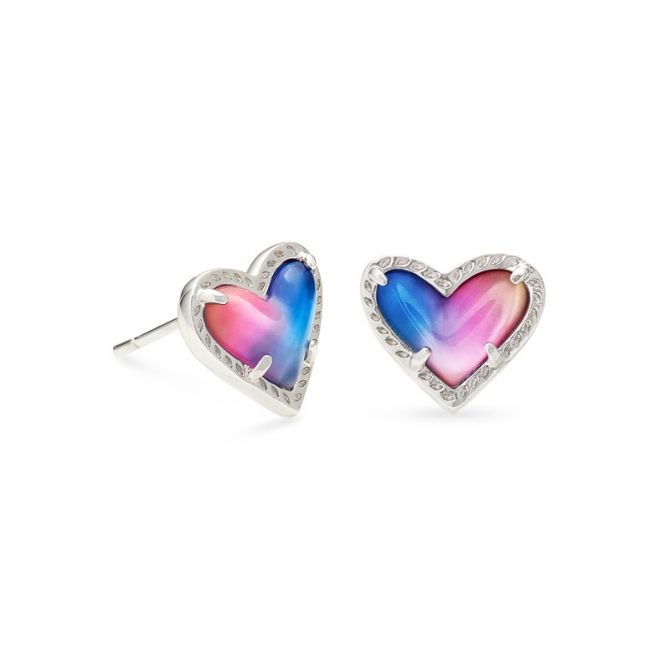 Kendra Scott Ari Heart Silver Tone Stud Earrings in Watercolor Illusion