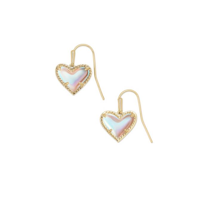Kendra Scott Ari Heart Gold Tone Drop Earrings in Dichroic Glass