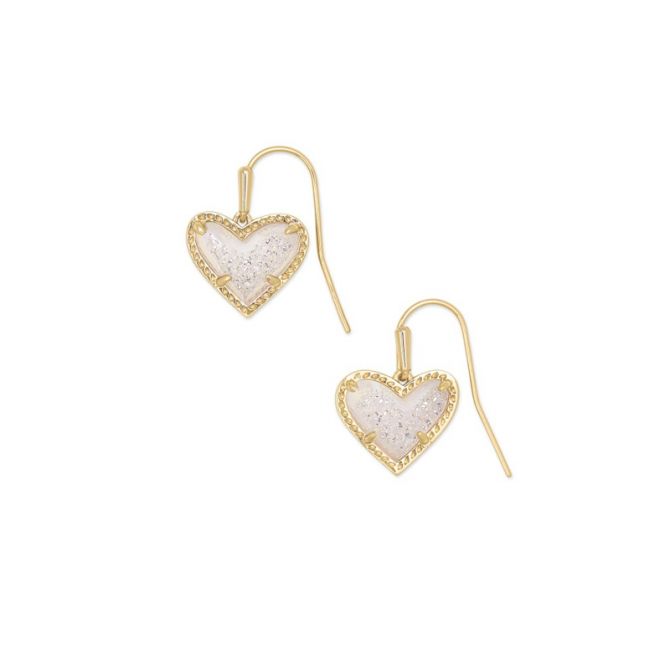 Kendra Scott Ari Heart Gold Tone Drop Earrings in Iridescent Drusy