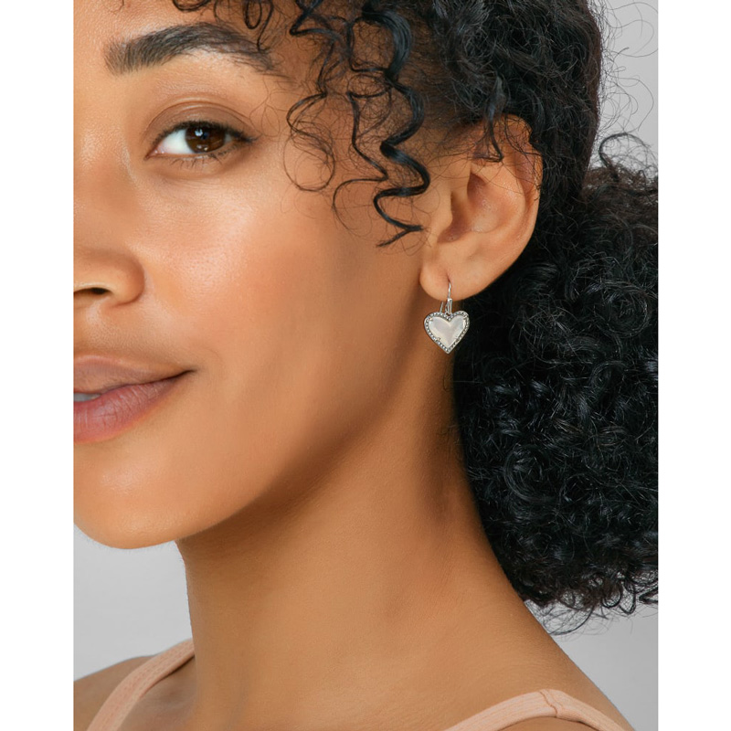 Kendra Scott Ari Heart Silver Tone Drop Earrings in Ivory Mother of Pearl