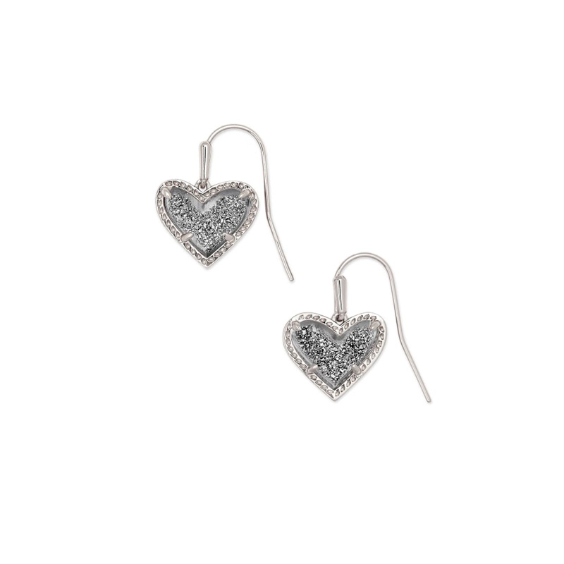 Kendra Scott Ari Heart Silver Tone Drop Earrings in Platinum Drusy