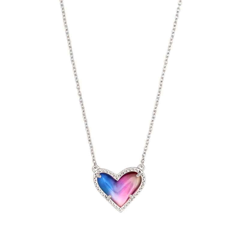 Kendra Scott Ari Heart Silver Pendant Necklace in Watercolor Illusion