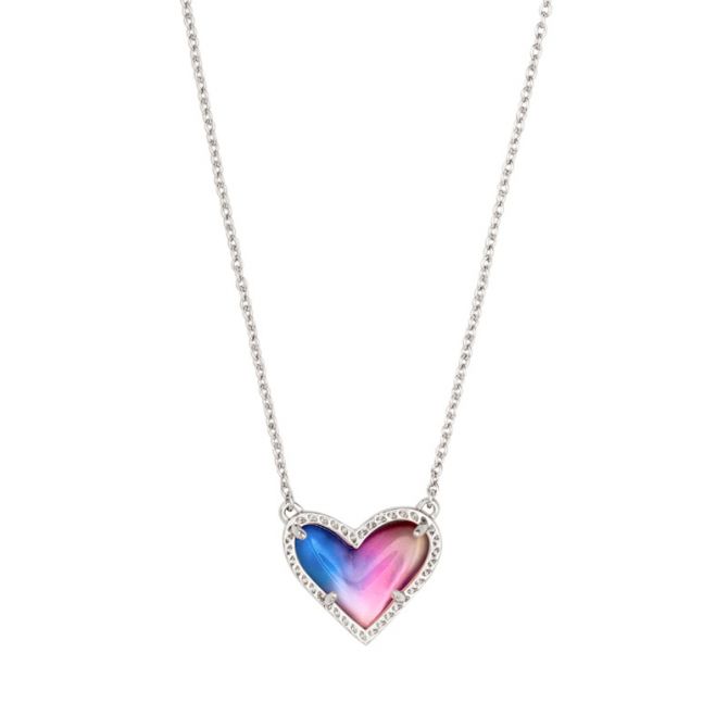 Kendra Scott Ari Heart Silver Pendant Necklace in Watercolor Illusion