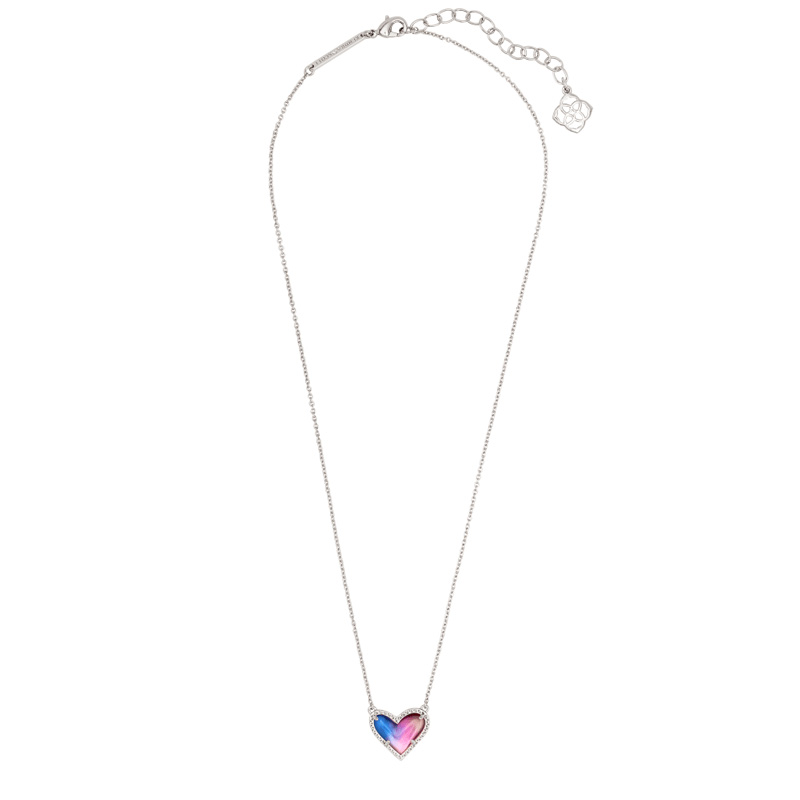 Kendra Scott Ari Heart Silver Pendant Necklace in Watercolor Illusion