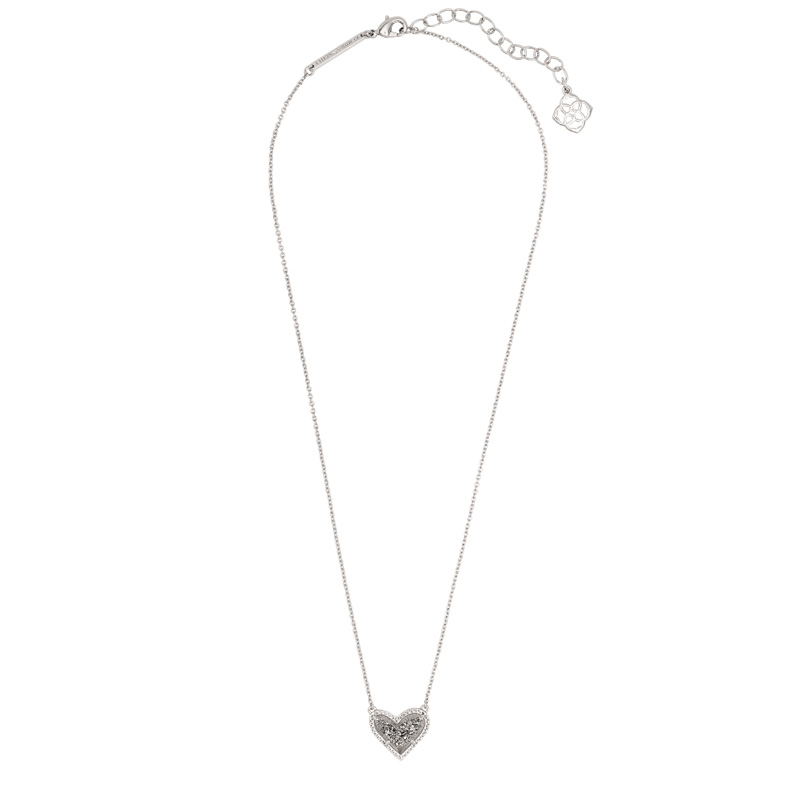 Kendra Scott Ari Heart Silver Tone Pendant Necklace in Platinum Drusy