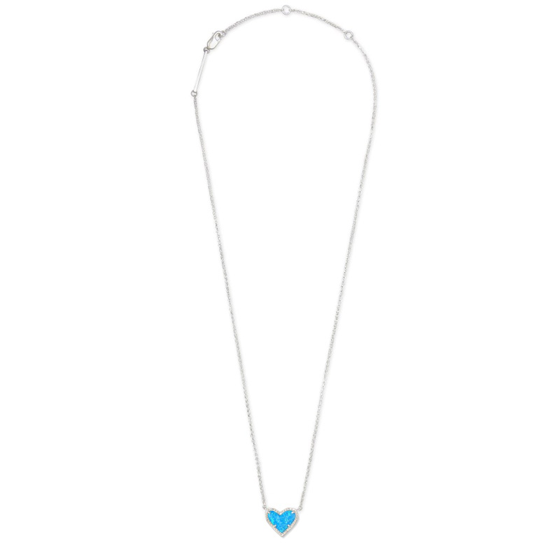Kendra Scott Ari Heart Silver Pendant Necklace in Ocean Kyocera Opal