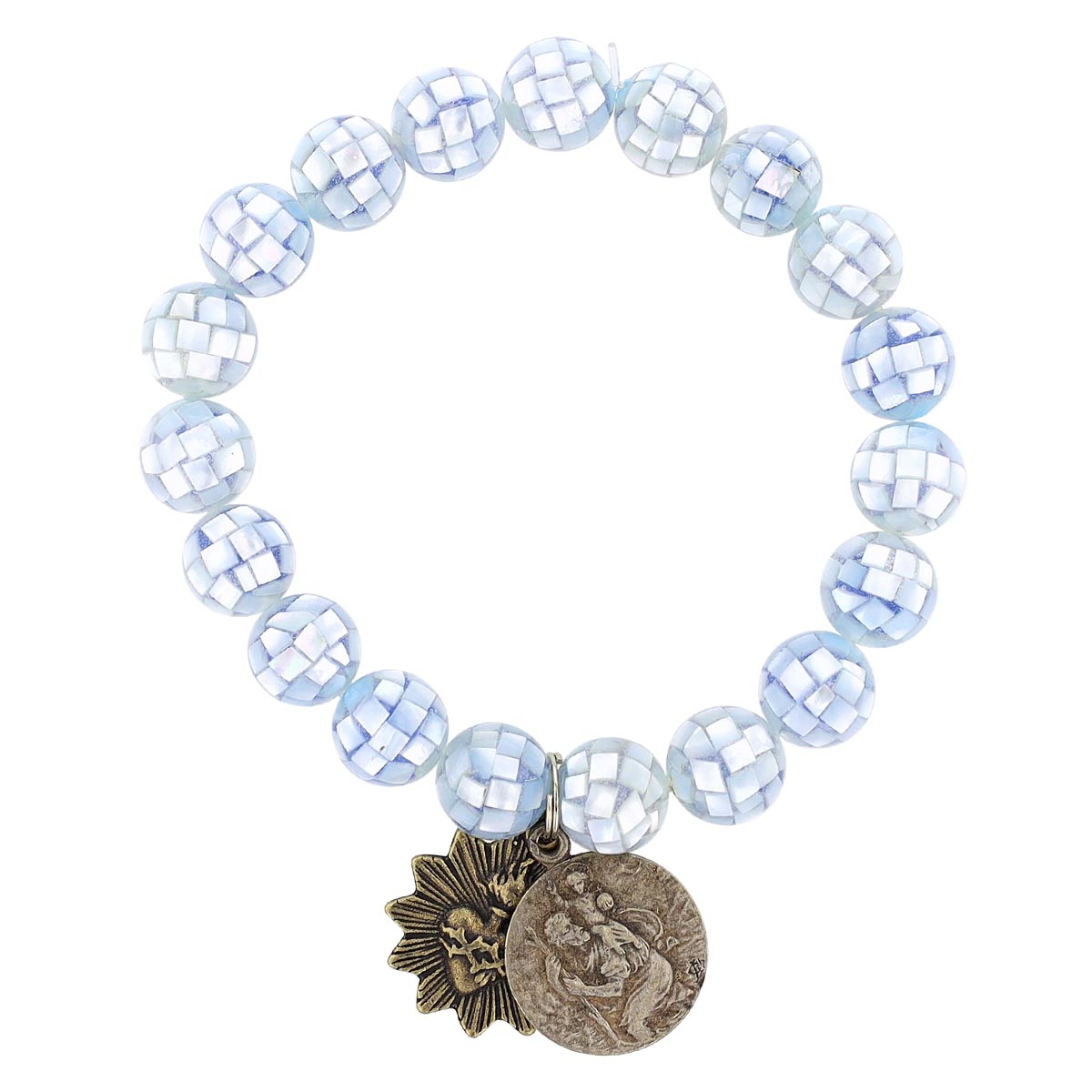 Miracle Icons by Mary Jo Pane Blue Abalone 10mm Beaded Bracelet