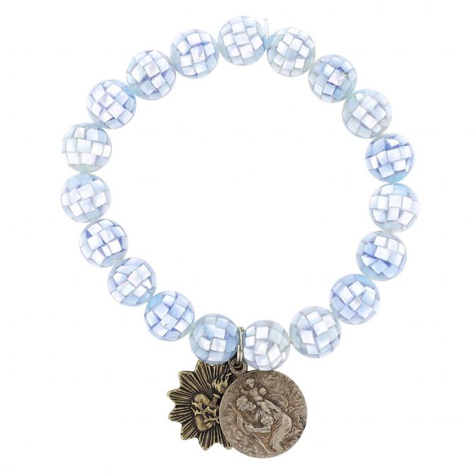 Miracle Icons by Mary Jo Pane Blue Abalone 10mm Beaded Bracelet