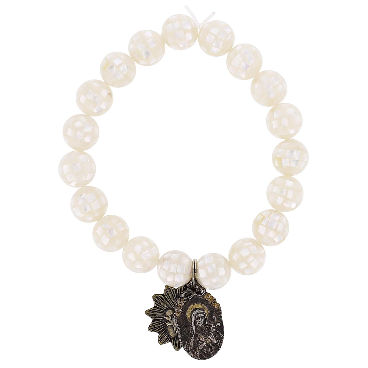 Miracle Icons by Mary Jo Pane White Abalone 10mm Beaded Bracelet