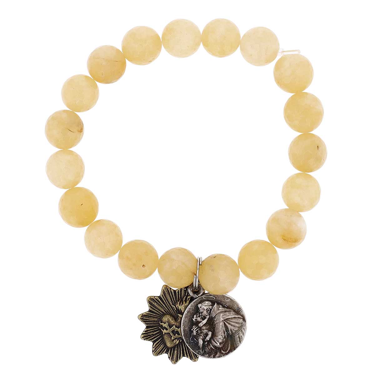 Miracle Icons by Mary Jo Pane Yellow Jade Faceted 10mm Beaded Bracelet