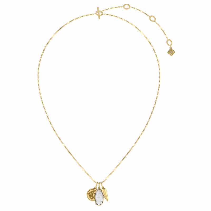 Kendra Scott Dira Coin Gold Tone Charm Necklace in Ivory Mother of Pearl