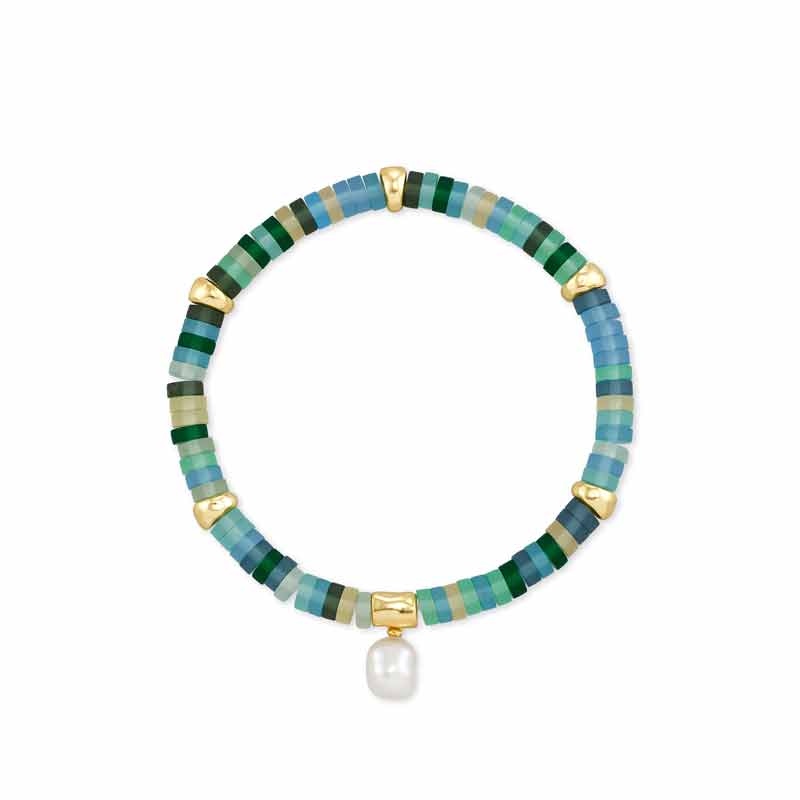 Kendra Scott Lila Gold Tone Stretch Bracelet in Matte Sea Green Mix
