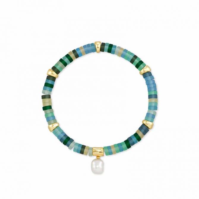 Kendra Scott Lila Gold Tone Stretch Bracelet in Matte Sea Green Mix