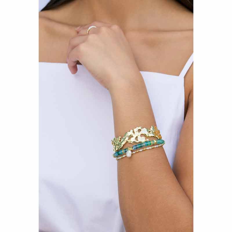 Kendra Scott Lila Gold Tone Stretch Bracelet in Matte Sea Green Mix