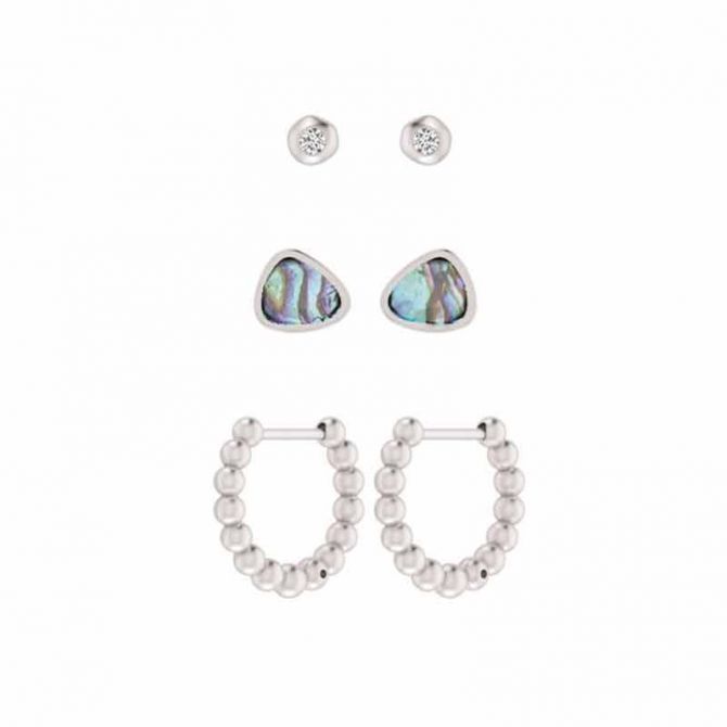 Kendra Scott Ivy Silver Tone  Huggie Stud in Iridescent Abalone Earrings, Set of 3