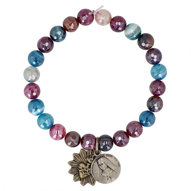 Miracle Icons by Mary Jo Pane  Multi Glazed Agate 8mm Beaded Bracelet