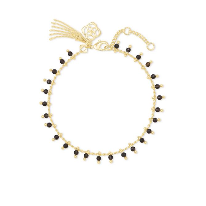 Kendra Scott Jenna Gold Tone Delicate Chain Bracelet in Black Obsidian